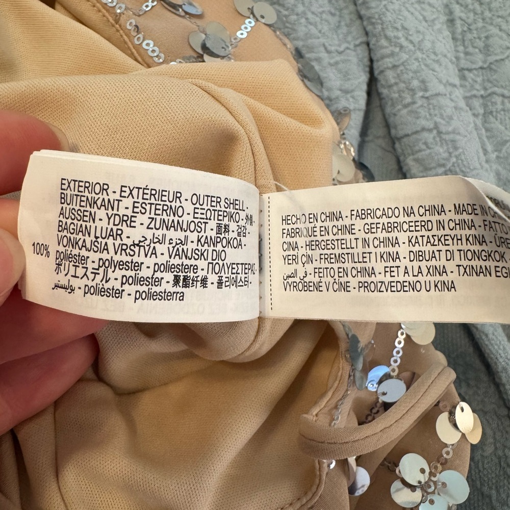Zara Silver Sequin Beige Square Neck Mini Dress- Small - Picture 13 of 16